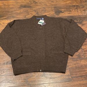 VTG Northern Isles brown sweater women size L full zip with‎ front pockets NWT